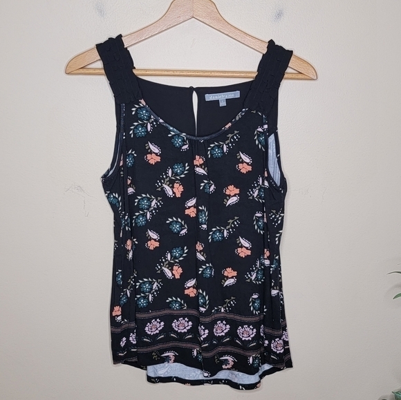 Stitch Fix Daniel Rainn | Black Floral Tank Top with Ruffled Detail on Straps - Picture 1 of 6